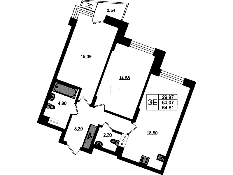2-комнатная квартира 64.61 м², 7/11 эт., ЖК «VEREN NORT Сертолово»